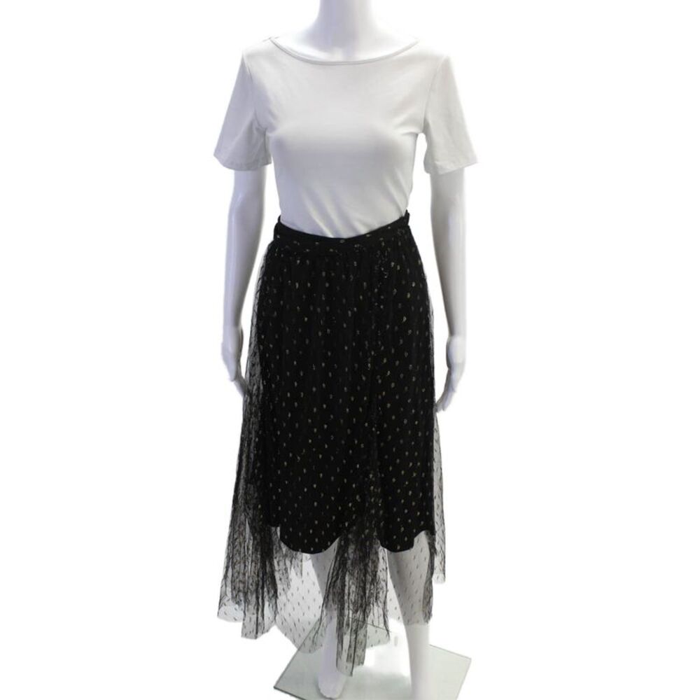 Eva Franco Womens Metallic Spotted Sheer Layered Mid-Calf Skirt Black Size 12